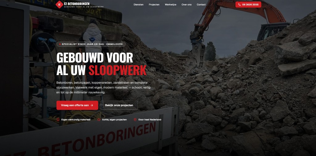Website van EZ Beton Boringen