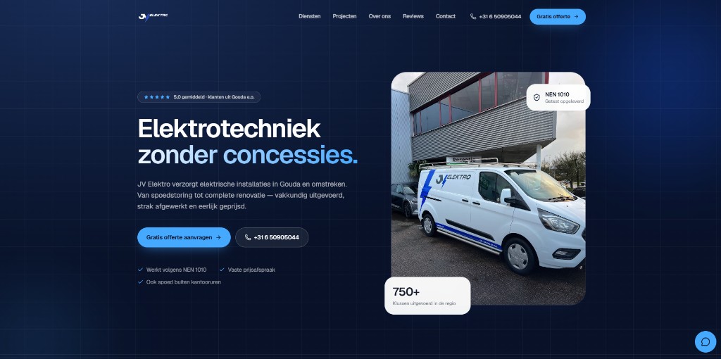 Website van JV Elektro